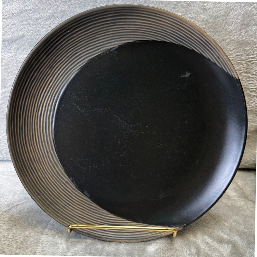 Pfaltzgraff Night Surf Matte Black Bronze‎ Ribbed Dinner Plates Set of 4 10.5 in